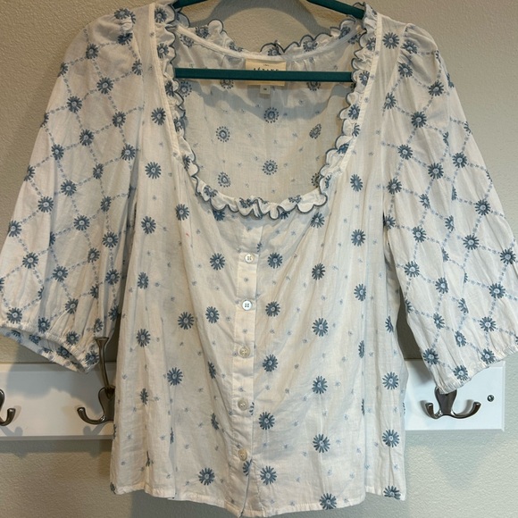 Sezane Tops - Sezane Blue and White Floral Blouse